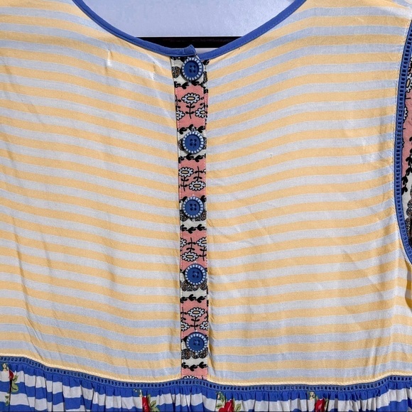 Matilda Jane Top On my Mind Yellow Blue Stripes and Flowers Short Sleeve Tunic M - Picture 6 of 7